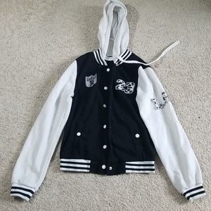 Black and white varsity jacket